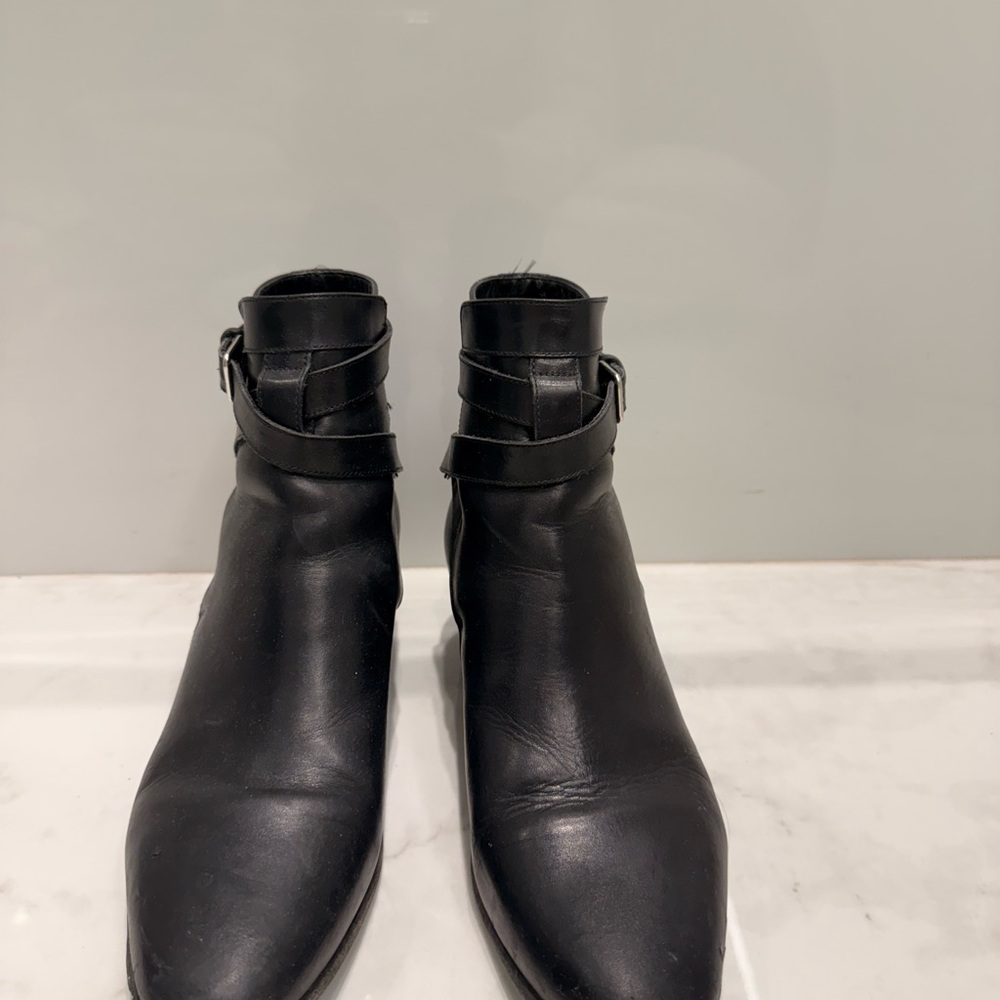 Saint Laurent Black Leather Ankle Booties with Buckle Straps - Picture 4 of 12